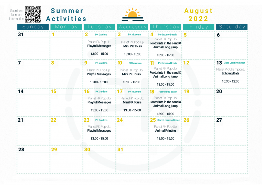 August 2022 Summer Activity Calendar